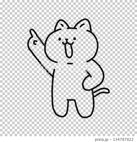 Cat pointing with hand on hip - line drawing Cat pointing with hand on hip - line drawing 134787822