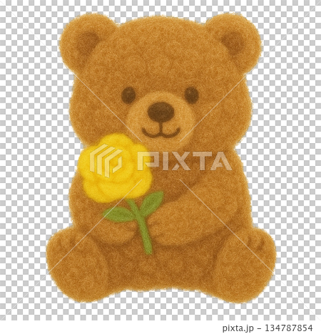 【父親節】一隻小熊抱著一朵黃玫瑰的插圖 134787854