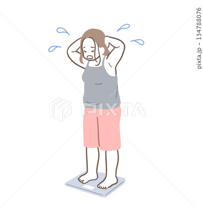 体重計に乗って落ち込む女性のイラスト素材 体重計に乗って落ち込む女性のイラスト素材 134788076