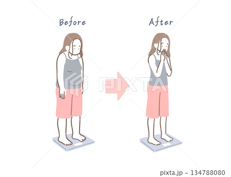 ダイエットに成功した女性のイラストセット 134788080