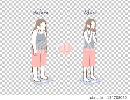 ダイエットに成功した女性のイラストセット 134788080