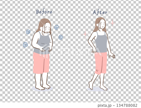 一組胖女人和瘦女人的插圖 一組胖女人和瘦女人的插圖 134788082