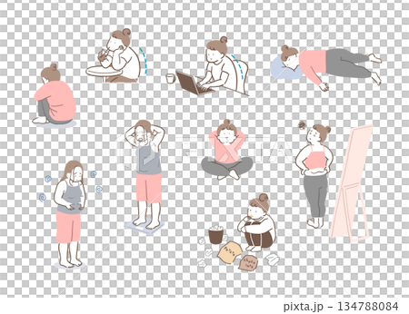 胖女人生活方式插畫集 胖女人生活方式插畫集 134788084