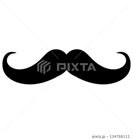 Classic curled mustache silhouette icon for vintage style and design 134788111