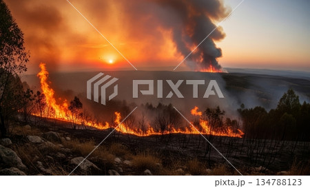 山火事が燃え広がる自然災害 134788123