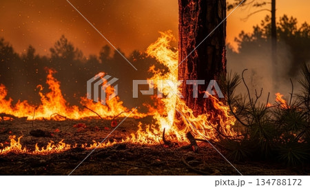 山火事が燃え広がる自然災害 134788172
