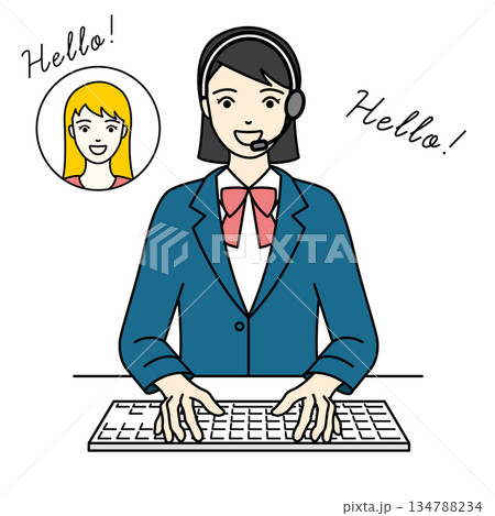 オンラインで英会話や相談に応じるヘッドセットをつけた女子高生 134788234