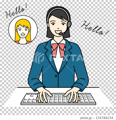 オンラインで英会話や相談に応じるヘッドセットをつけた女子高生 134788234