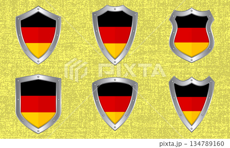 Set of metal shields with the German flag Set of metal shields with the German flag 134789160