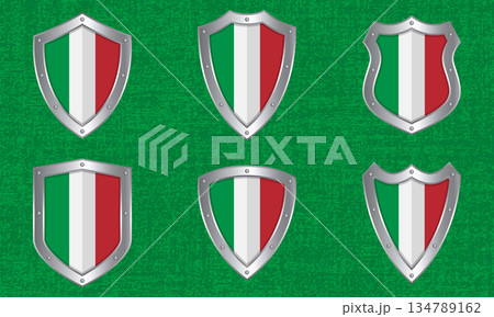 Set of metal shields with the Italian flagのイラスト素材 [134789162] - PIXTA