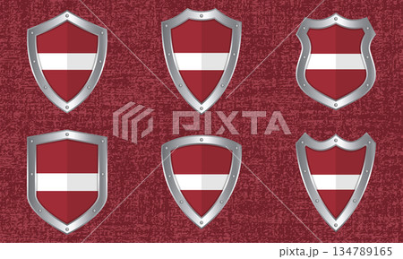 Set of metal shields with the Latvian flag Set of metal shields with the Latvian flag 134789165