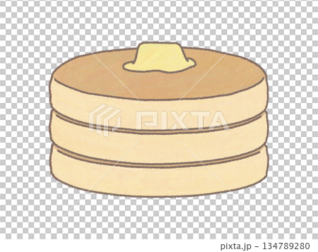 An illustration of three stacked pancakes topped with butter An illustration of three stacked pancakes topped with butter 134789280