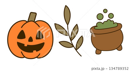 Halloween set with pumpkin and potion. Cute halloween elements. 134789352