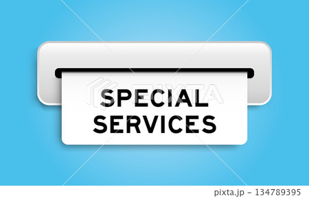 White coupon banner with word special services from machine on blue color background 134789395