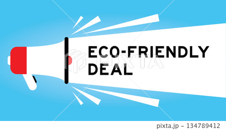Color megaphone icon with word eco friendly deal in white banner on blue background 134789412
