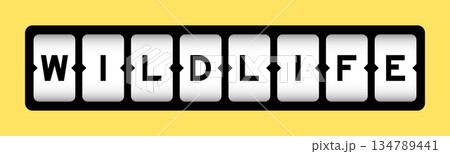 Black color in word wildlife on slot banner with yellow color background 134789441