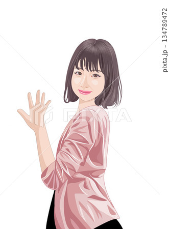 手を振り振り向く少女イラスト 134789472