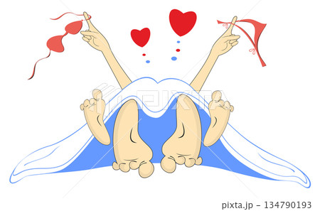 All you need is love. Love couple rendezvous. Two happy people make love under a blanket. Heart symbols All you need is love. Love couple rendezvous. Two happy people make love under a blanket. Heart symbols 134790193