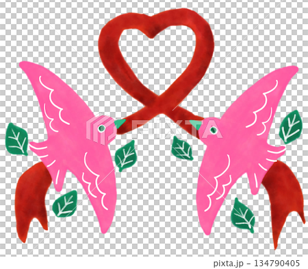 Heart-shaped ribbon and pink bird 134790405