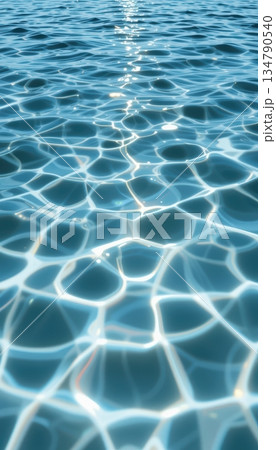 Bright Blue Sparkling Water Surface With Beautiful Light Caustics and Ripples 134790540