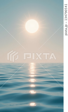 Peaceful Ocean Horizon Under a Bright Sun With Soft Blue Water Waves 134790541