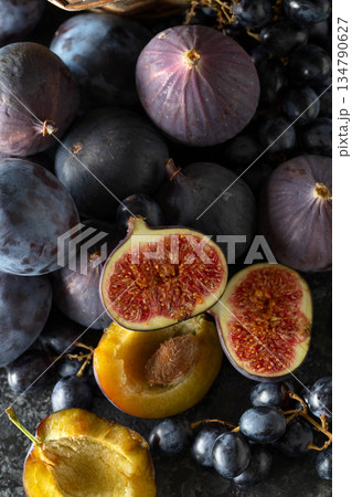 Juicy fresh blue fruits. 134790627