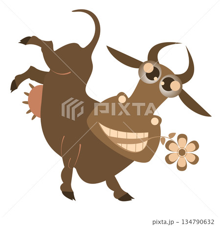 Original cartoon caw illustration. Cute cow, dairy farm. Isolated on white background	 134790632