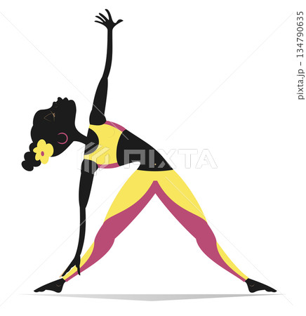 Young African woman with lithe figure doing sport or yoga exercises. Young African woman with lithe figure bends a body. Isolated on white background Young African woman with lithe figure doing sport or yoga exercises. Young African woman with lithe figure bends a body. Isolated on white background 134790635