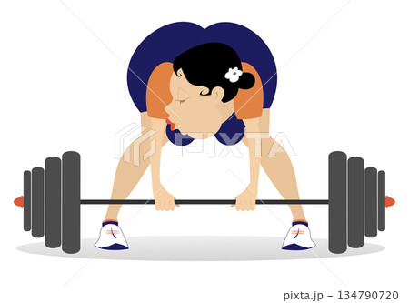 Young woman weightlifter. Young strong woman lifting a heavy weight	 134790720