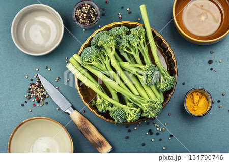 Fresh Broccolini Arrangement for Vegan and Clean Eating Recipes. 134790746