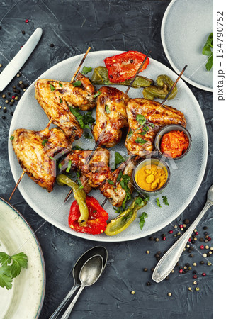 Chicken Wings on Wooden Sticks Chicken Wings on Wooden Sticks 134790752