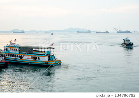 The speed Ferry boat on the river in the Koh Loi, Sriracha. Chonburi The speed Ferry boat on the river in the Koh Loi, Sriracha. Chonburi 134790782