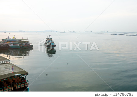 The speed Ferry boat on the river in the Koh Loi, Sriracha. Chonburi 134790783