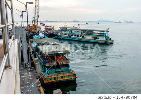 The speed Ferry boat on the river in the Koh Loi, Sriracha. Chonburi The speed Ferry boat on the river in the Koh Loi, Sriracha. Chonburi 134790784