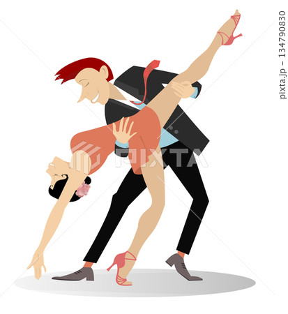 Romantic dancing young couple. Dancing young couple. Romantic dancing man and woman. Illustration on white background Romantic dancing young couple. Dancing young couple. Romantic dancing man and woman. Illustration on white background 134790830