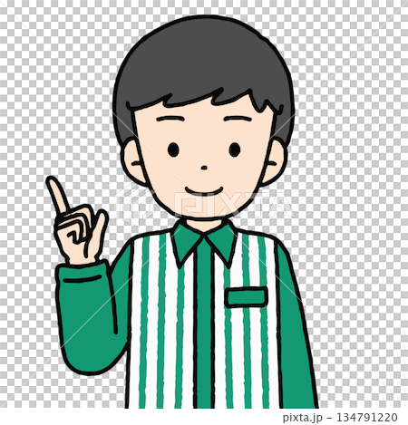 コンビニ店員の男性が案内をしている 134791220