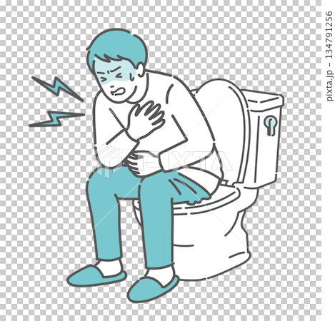 トイレでヒートショックを起こし胸を押さえる男性のイラスト トイレでヒートショックを起こし胸を押さえる男性のイラスト 134791256