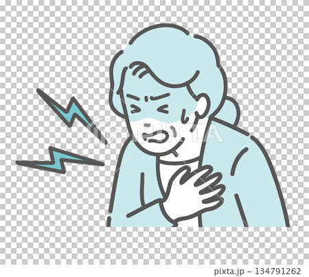 Illustration of an elderly woman suffering from heart attack, chest pain, sudden illness 134791262