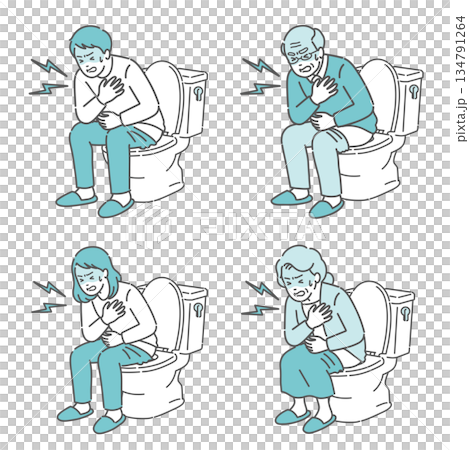 Illustration set of people experiencing heat shock in the toilet (elderly, young people, men and women) 134791264