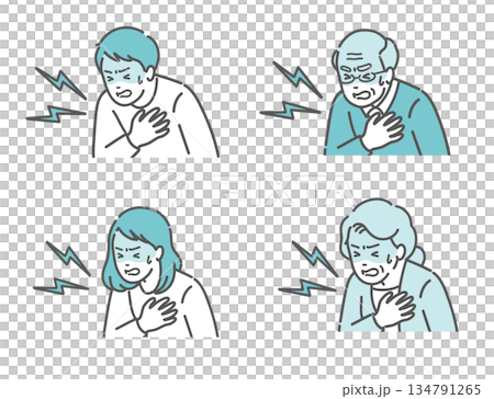Illustration set of people suffering from chest pain (elderly, young, men and women / heart attack, chest pain) Illustration set of people suffering from chest pain (elderly, young, men and women / heart attack, chest pain) 134791265