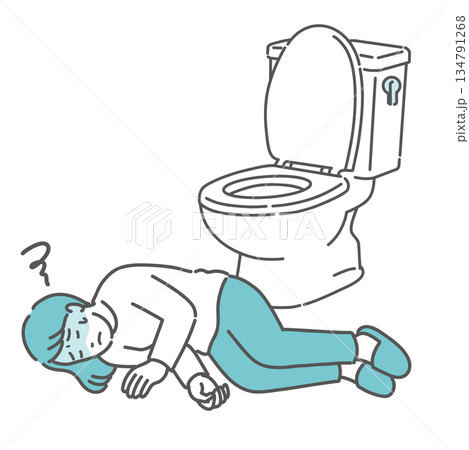 トイレで意識を失い倒れている女性のイラスト(ヒートショック・失神) トイレで意識を失い倒れている女性のイラスト(ヒートショック・失神) 134791268