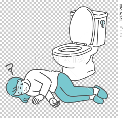 トイレで意識を失い倒れている女性のイラスト(ヒートショック・失神) トイレで意識を失い倒れている女性のイラスト(ヒートショック・失神) 134791268