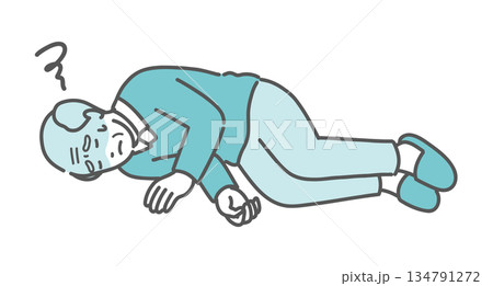 意識を失って倒れている高齢男性のイラスト（失神・転倒・急病） 134791272