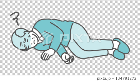 意識を失って倒れている高齢男性のイラスト（失神・転倒・急病） 134791272
