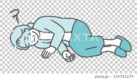 Illustration of an elderly woman losing consciousness and falling (fainting, falling, sudden illness) Illustration of an elderly woman losing consciousness and falling (fainting, falling, sudden illness) 134791274