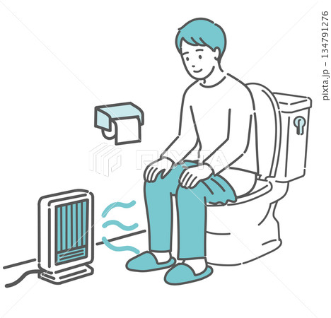 トイレのヒートショック対策・足元ヒーターで暖まる男性 134791276
