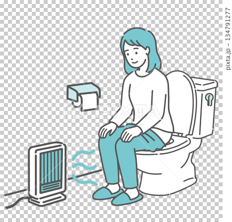 防止上廁所時中暑的措施:一名女子用腳部暖氣取暖 防止上廁所時中暑的措施:一名女子用腳部暖氣取暖 134791277