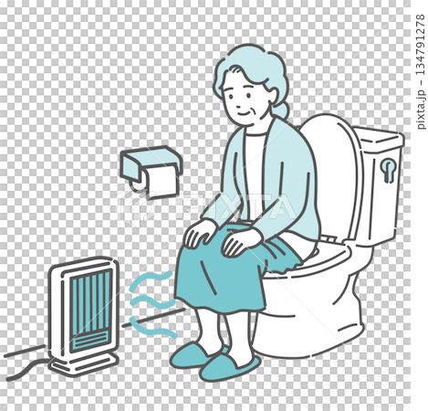 防止上廁所時中暑的措施：老婦人用腳部暖氣取暖 134791278