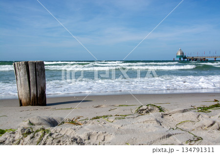 Zingst beach with pier, Mecklenburg-Western Pomerania, Germany 134791311