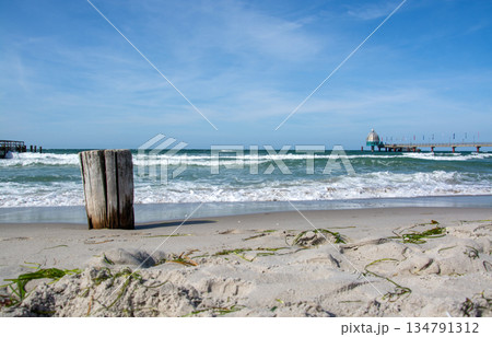 Zingst beach with pier, Mecklenburg-Western Pomerania, Germany 134791312